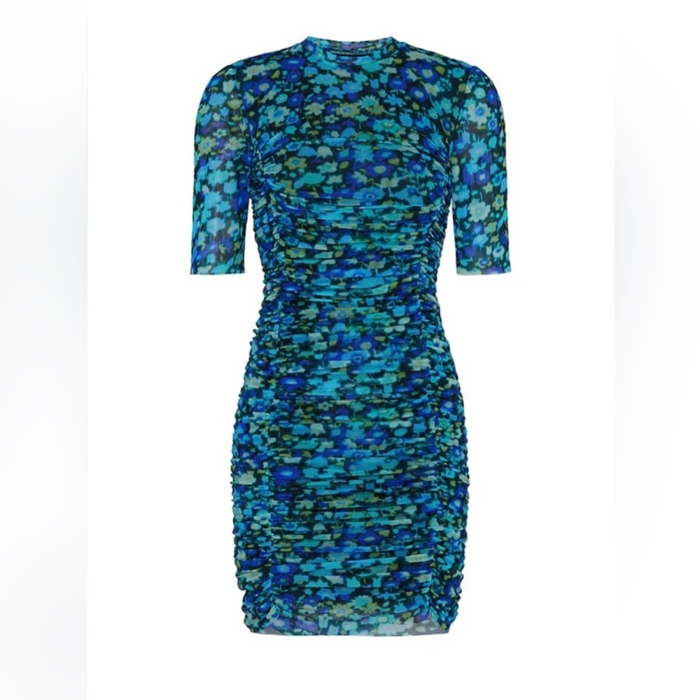 Ganni Mesh Ruched Floral Print Dress 🩵💚 Like new